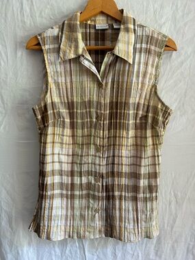 Granola Girl 90s Plaid Sleeveless Button Down Blouse | Earthy FairyCore Top